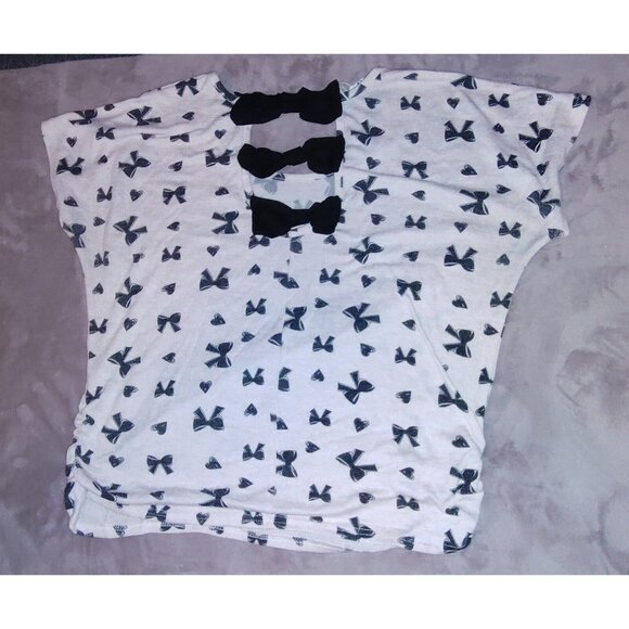 Tempted Los Angeles Light Pink Black Soft Hearts Sweater Short Sleeve Bows 1x - Picture 5 of 5